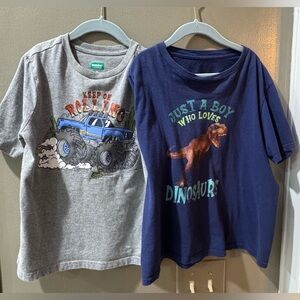 Boys t-shirts: Gray Monster Truck sz 8 & blue Just a Boy who Loves Dinosaurs M.